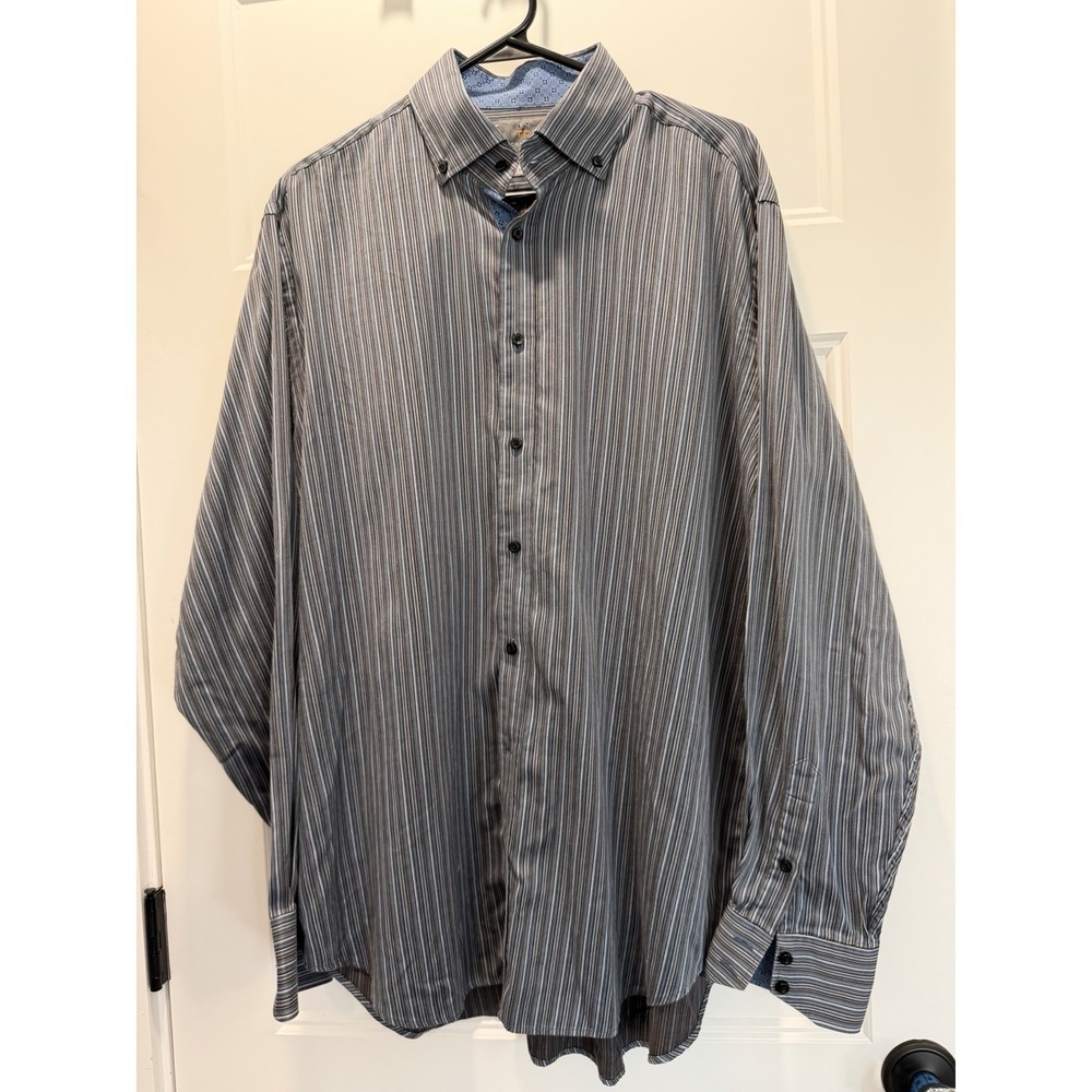 Thomas Dean Men's XL Shirt Purple Blue Gingham Check 2-Ply Long Staple Cotton LS